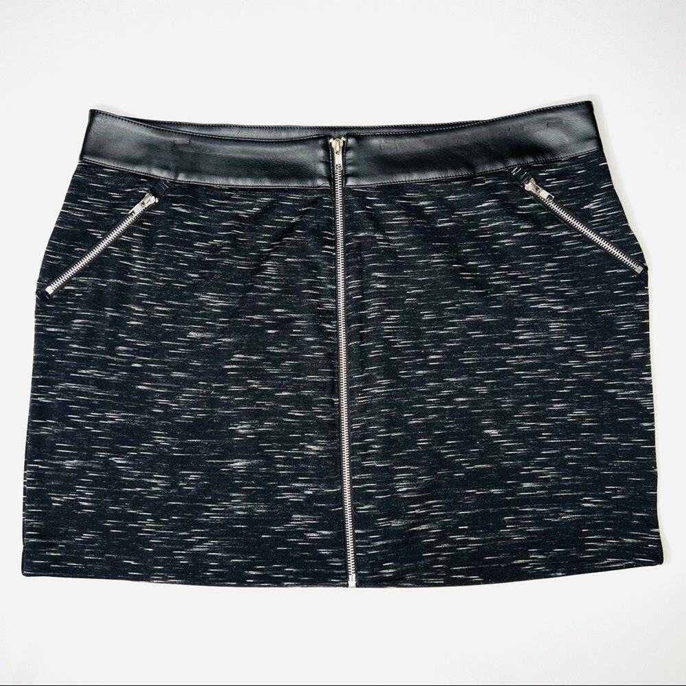 Rock & Republic Womens Black Marled Knit Faux Leather Zippered Mini Skirt Sz XL - Picture 2 of 8